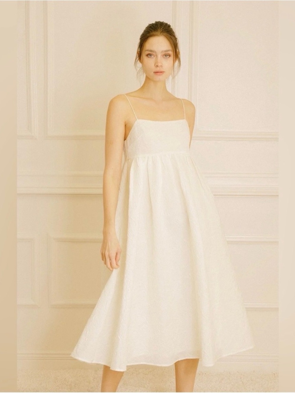 NWT Storia White Floral Textured Midi Dress Small cream bridal spaghetti strap